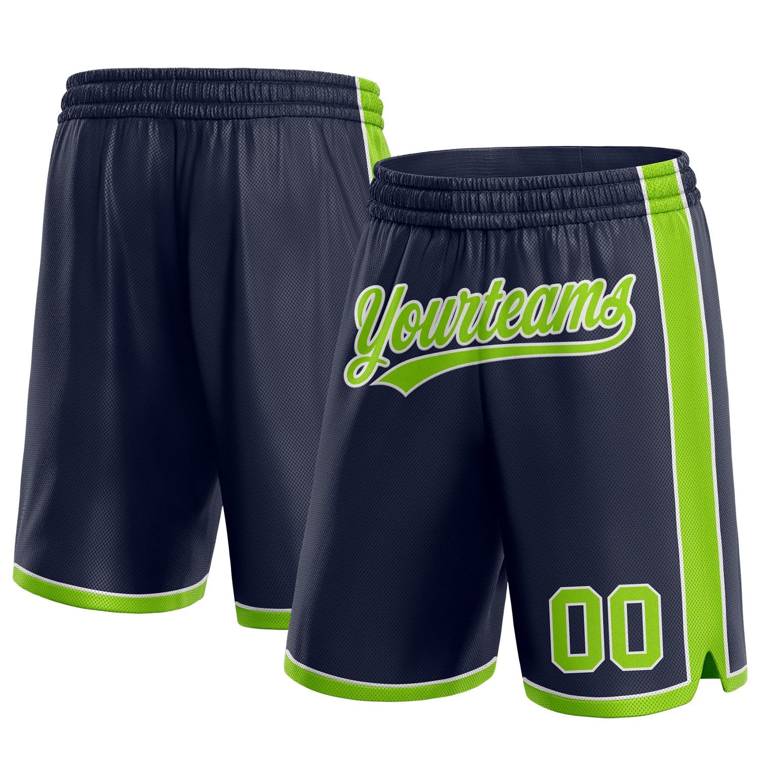 Personalized Authentic Basketball Shorts with Custom Name & Number - Navy Neon Green-White Team Gear Personalized Navy Neon