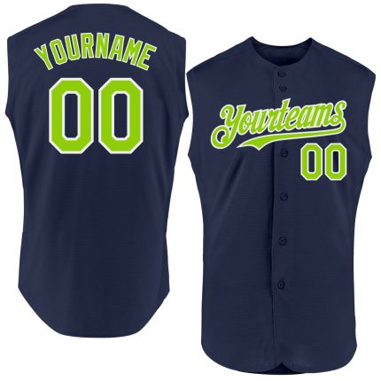 Personalized Authentic Baseball Jersey - Navy Neon Green-White Sleeveless Design Personalized Navy Neon Green-White Authentic