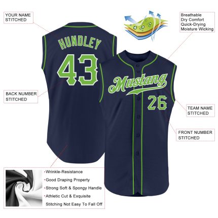 Custom Name & Number Personalized Baseball Jersey - Navy Neon Green White Sleeveless Authentic Personalized Navy Neon Green-White