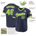 Custom Personalized Throwback Baseball Jersey - Navy Neon Green & White with Name and Number Personalized Navy Neon Green-White