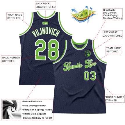 Custom Personalized Throwback Basketball Jersey with Name & Number - Navy Neon Green-White Personalized Navy Neon Green-White