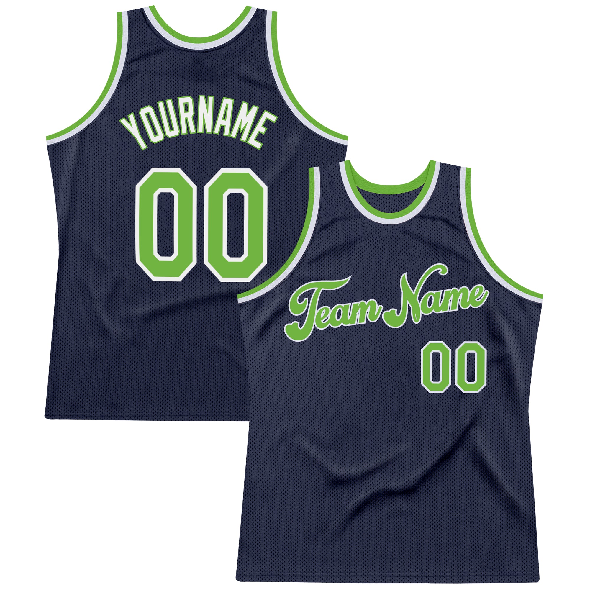 Custom Personalized Throwback Basketball Jersey with Name & Number - Navy Neon Green-White Personalized Navy Neon Green-White