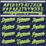 Custom Name Number Neon Green White Navy Bomber Varsity Letterman Two Tone Jacket Full-Snap Team Apparel Personalized Navy