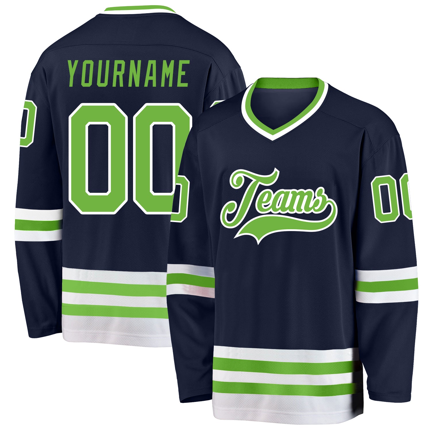 Custom Name Number Hockey Jersey - Personalized Navy Neon Green Team Apparel Personalized Navy Neon Green-White Hockey Jersey