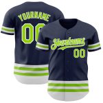 Custom Name and Number Authentic Baseball Jersey - Personalized Navy Neon Green White Line Personalized Navy Neon Green-White