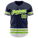 Custom Name and Number Authentic Baseball Jersey - Personalized Navy Neon Green White Line Personalized Navy Neon Green-White