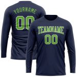 Personalized Salute to Service Long Sleeve T-Shirt with Custom Name and Number, Navy Neon Green-White Performance Team Top
