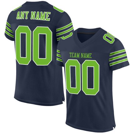 Personalized Navy Football Jersey Neon Green and White Mesh Authentic Design Personalized Navy Neon Green-White Mesh Authentic