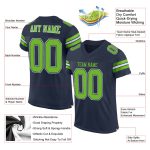 Custom Personalized Football Jersey with Team Name and Number in Navy, Neon Green, and White Mesh Personalized Navy Neon