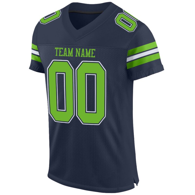 Custom Personalized Football Jersey with Team Name and Number in Navy, Neon Green, and White Mesh Personalized Navy Neon