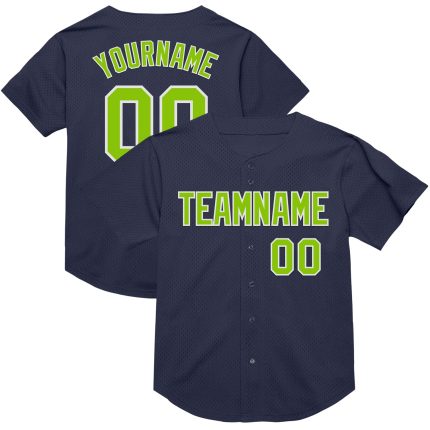 Personalized Neon Green White Navy Baseball Jersey - Authentic Throwback Mesh Personalized Navy Neon Green-White Mesh Authentic