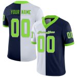 Custom Team Jersey with Personalized Name and Number, Navy Neon Green-White Mesh Fashion Football Jersey Personalized Navy