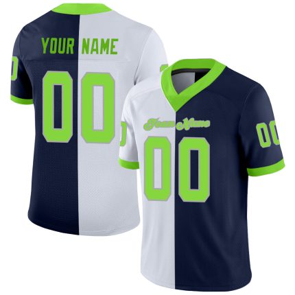 Custom Team Jersey with Personalized Name and Number, Navy Neon Green-White Mesh Fashion Football Jersey Personalized Navy