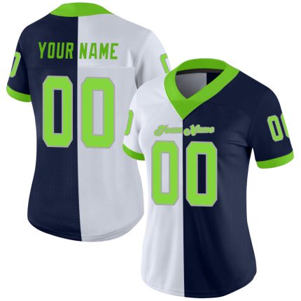 Custom Team Jersey with Personalized Name and Number, Navy Neon Green-White Mesh Fashion Football Jersey Personalized Navy