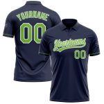Custom Name and Number Personalized Navy Neon Green-White Performance Golf Polo Shirt Personalized Navy Neon Green-White