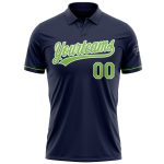 Custom Name and Number Personalized Navy Neon Green-White Performance Golf Polo Shirt Personalized Navy Neon Green-White