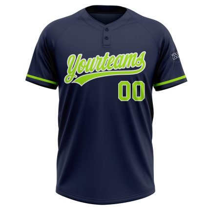Personalized Navy Green and White Unisex Softball Jersey - Two-Button Design Personalized Navy Neon Green-White Two-Button