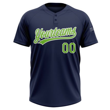 Custom Name and Number Unisex Softball Jersey - Personalized Navy Neon Green White Two-Button Design Personalized Navy Neon