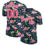 Custom Tropical Hawaii Flamingo Performance T-Shirt with Personalized Name and Number - Navy Neon Pink-White 3D Pattern Design