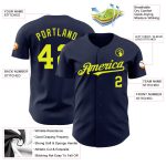 Personalized Neon Yellow Authentic Baseball Jersey in Navy Color Personalized Navy Neon Yellow Authentic Baseball Jersey