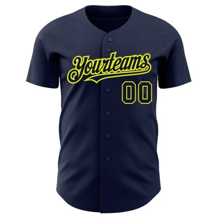 Custom Name & Number Personalized Navy Neon Yellow Baseball Jersey Authentic Team Personalized Navy Neon Yellow Authentic