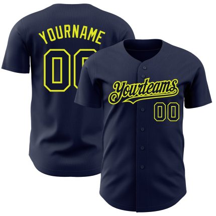 Custom Name & Number Personalized Navy Neon Yellow Baseball Jersey Authentic Team Personalized Navy Neon Yellow Authentic