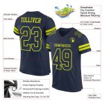 Custom Personalized Football Jersey - Navy Neon Yellow Mesh with Team Name & Number Personalized Navy Neon Yellow Mesh Authentic