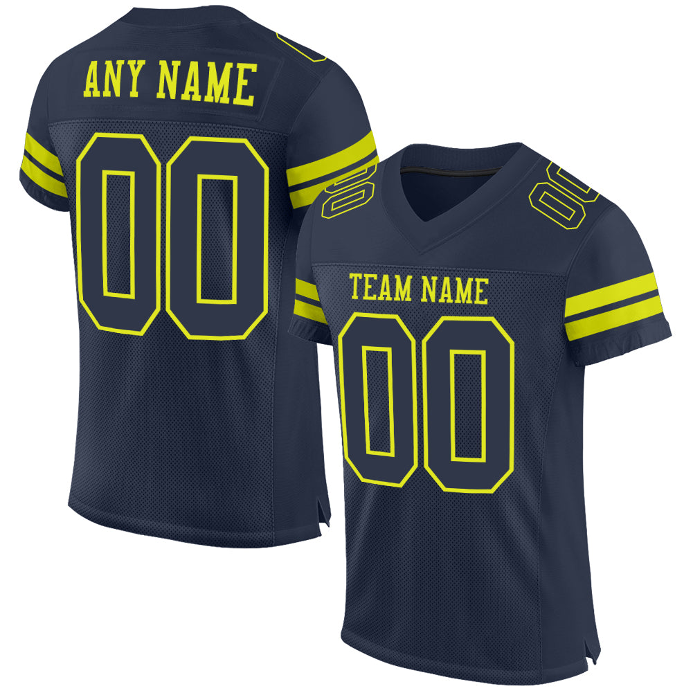 Custom Personalized Football Jersey - Navy Neon Yellow Mesh with Team Name & Number Personalized Navy Neon Yellow Mesh Authentic