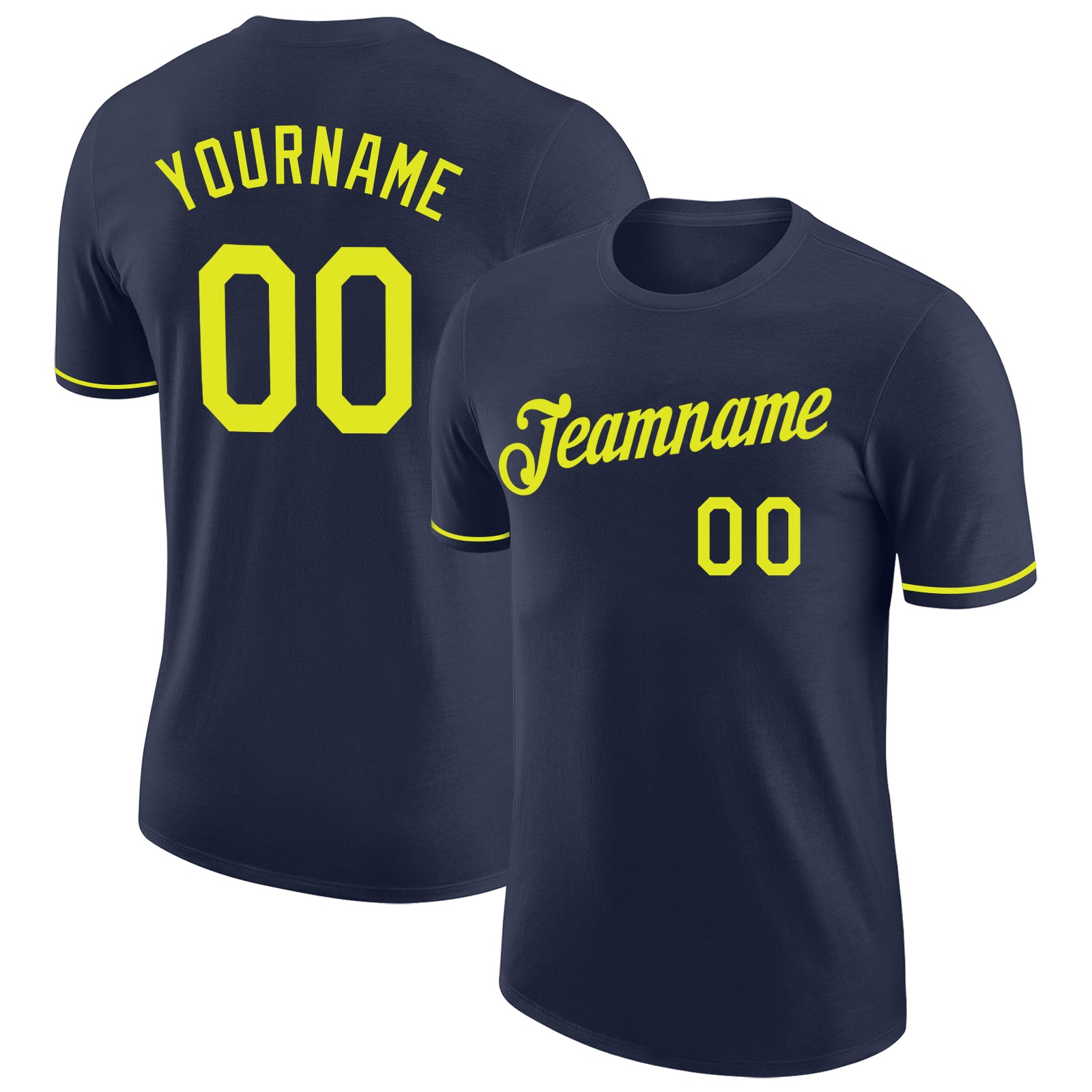 Custom Team Performance T-Shirt with Personalized Navy Neon Yellow Name & Number Personalized Navy Neon Yellow Performance