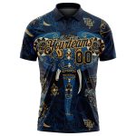 Custom Name and Number Golf Polo Shirt - Personalized Navy and Old Gold 3D Elephant Pattern Design Personalized Navy Old