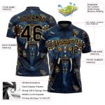 Custom Name and Number Golf Polo Shirt - Personalized Navy and Old Gold 3D Elephant Pattern Design Personalized Navy Old