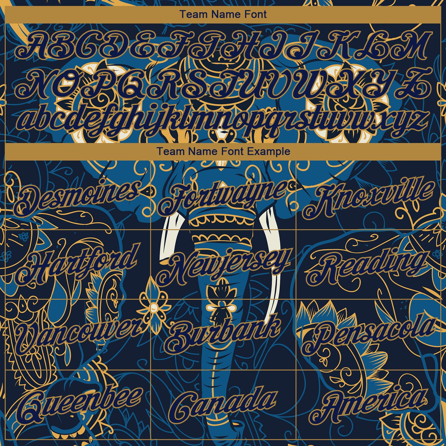 Personalized Navy Old Gold 3D Pattern Design Elephant Performance T-Shirt Team Custom Name and Number Personalized Elephant T-Shirt with Custom Name and Number in Navy and Old Gold 3D Pattern Design Personalized Navy Old Gold - Image 3
