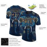 Personalized Elephant T-Shirt with Custom Name and Number in Navy and Old Gold 3D Pattern Design Personalized Navy Old Gold