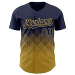 Custom Name & Number Personalized Navy Gold 3D Gradient Baseball Jersey with Square Shapes Design Personalized Navy Old Gold