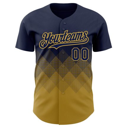 Custom Name & Number Personalized Navy Gold 3D Gradient Baseball Jersey with Square Shapes Design Personalized Navy Old Gold