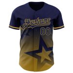 Custom Name and Number Baseball Jersey with Personalized Navy Gold 3D Twinkle Star Gradient Design Personalized Navy Old