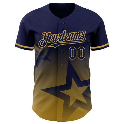 Custom Name and Number Baseball Jersey with Personalized Navy Gold 3D Twinkle Star Gradient Design Personalized Navy Old
