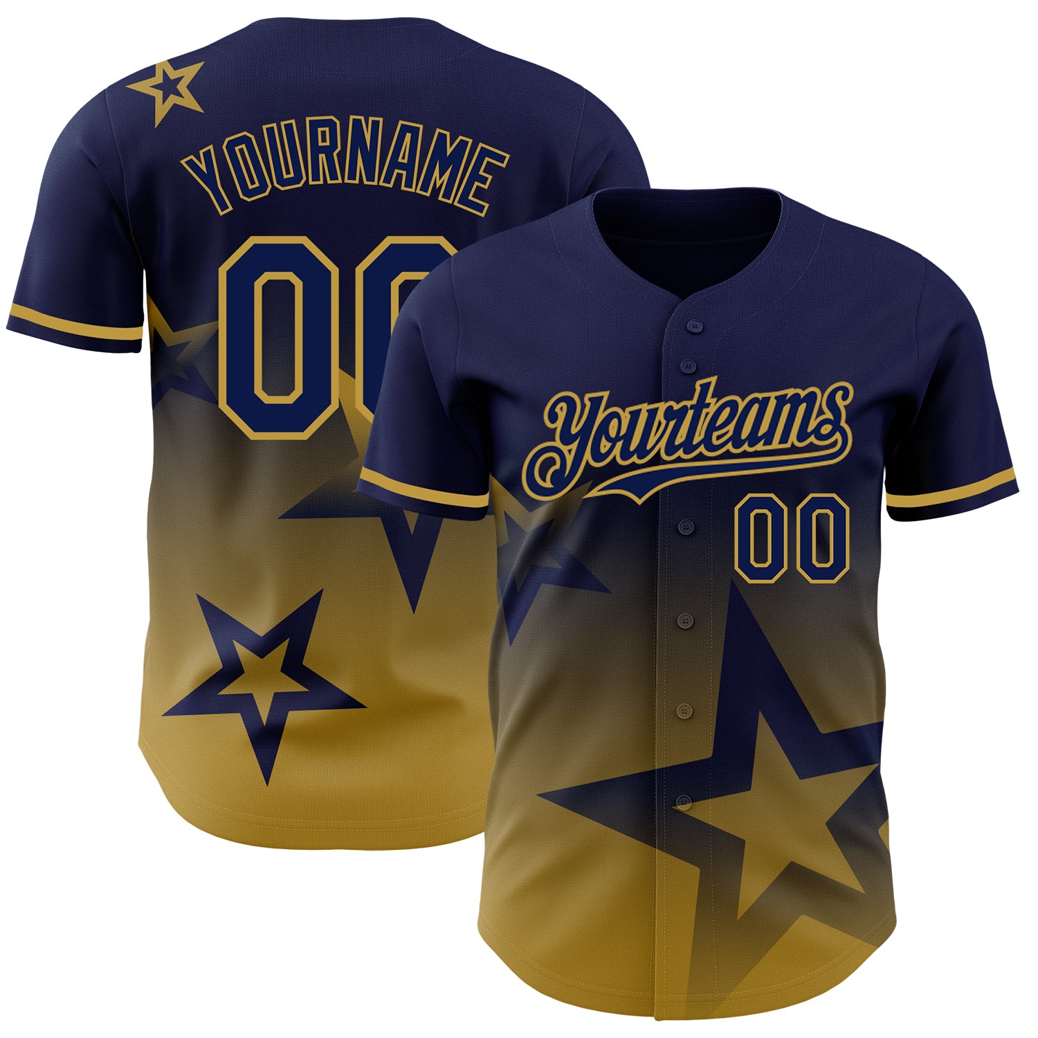 Custom Name and Number Baseball Jersey with Personalized Navy Gold 3D Twinkle Star Gradient Design Personalized Navy Old