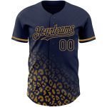 Personalized Leopard Print Fade Baseball Jersey in Navy and Old Gold - Custom Name & Number Fashion Team Shirt Personalized