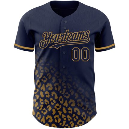 Personalized Leopard Print Fade Baseball Jersey in Navy and Old Gold - Custom Name & Number Fashion Team Shirt Personalized