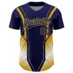 Custom Name and Number Personalized Baseball Jersey with Navy Old Gold 3D Stripes - Authentic Team Apparel Personalized Navy