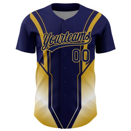 Custom Name and Number Personalized Baseball Jersey with Navy Old Gold 3D Stripes - Authentic Team Apparel Personalized Navy