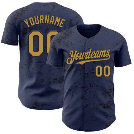 Custom Baseball Jersey - Personalized Navy Gold Black 3D Abstract Splatter Texture with Team Name and Number Personalized