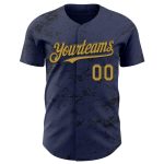 Custom Baseball Jersey - Personalized Navy Gold Black 3D Abstract Splatter Texture with Team Name and Number Personalized