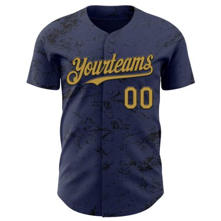 Custom Baseball Jersey - Personalized Navy Gold Black 3D Abstract Splatter Texture with Team Name and Number Personalized