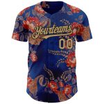 Personalized 3D Pattern Big Flower Baseball Jersey in Navy and Old Gold-Black, Custom Name and Number, Northeast China Design