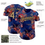 Personalized 3D Pattern Big Flower Baseball Jersey in Navy and Old Gold-Black, Custom Name and Number, Northeast China Design