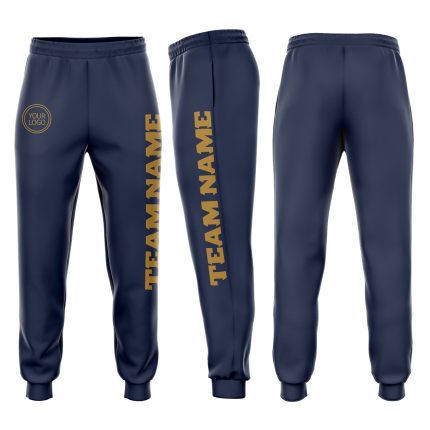 Custom Navy Old Gold Fleece Jogger Sweatpants with Personalized Name & Number Personalized Navy Old Gold Fleece Jogger Sweatpants