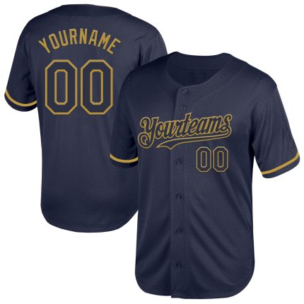 Custom Name and Number Baseball Jersey - Personalized Navy and Old Gold Mesh Authentic Throwback Design Personalized Navy