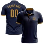 Custom Team Name Number Golf Polo Shirt - Personalized Navy Old Gold Performance Design Personalized Navy Old Gold Performance